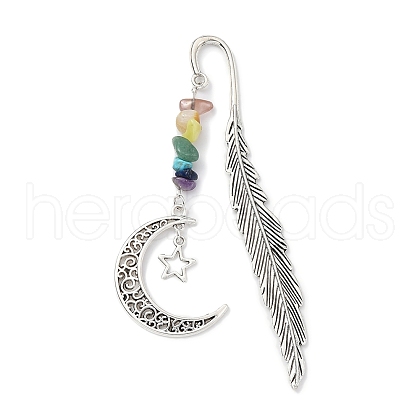 Alloy Feather Bookmark with Moon & Star AJEW-TA00017-1