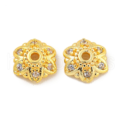 Rack Plating Brass Micro Pave Clear Cubic Zirconia Bead Caps KKB-L215-042G-1