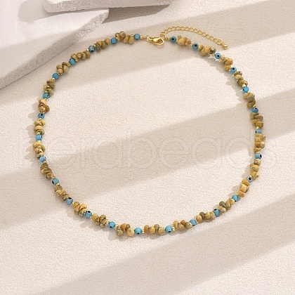 Bohemian Style Natural Shell & Brass & Glass Seed Beaded Necklace for Women Vacation Party PS4119-1-1