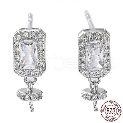 Rhodium Plated 925 Sterling Silver with Clear Cubic Zirconia Stud Earring Findings STER-G036-15P-1