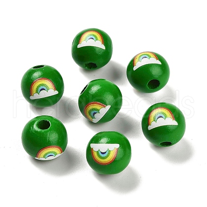 St. Patrick's Day Series Printed Schima Wood European Beads WOOD-V002-01I-1