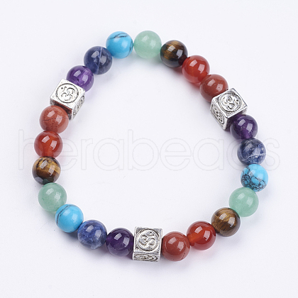 Natural Gemstone Beaded Stretch Bracelets G-I197-05AS-1