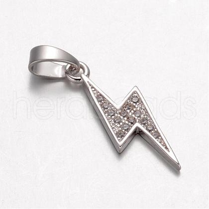 Lightning Bolt Brass Micro Pave Cubic Zirconia Pendants KK-K109-26P-1
