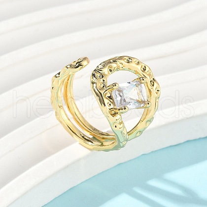 Brass Micro Pave Clear Cubic Zirconia Cuff Rings for Women RJEW-D307-01G-B-1