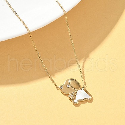 304 Stainless Steel White Enamel & Crystal Rhinestone Dog Pendant Necklaces for Women NJEW-M101-03G-1