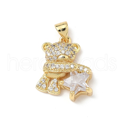 Brass Micro Pave Cubic Zirconia and Glass Pendants KK-Q068-08G-1