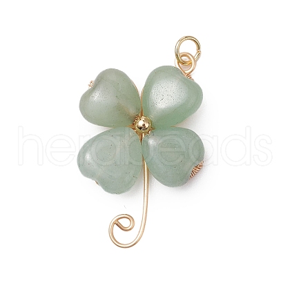 Natural Green Aventurine Copper Wire Wrapped Shamrock Pendants PALLOY-JF02972-01-1