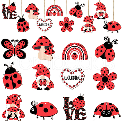 SUNNYCLUE 1 Set Ladybug Wood Pendant Decorations DIY-SC0026-45-1