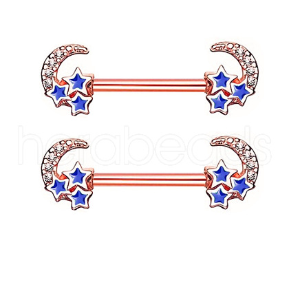 316L Surgical Stainless Steel Royal Blue Enamel Moon Nipple Rings WG12885-04-1