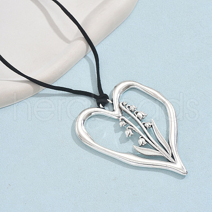 Birth Flower Heart Zinc Alloy Pendant Black Faux Suede Cord Necklaces for Women FS-WGA5BEC-05-1