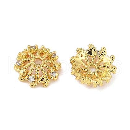 Brass Micro Pave Clear Cubic Zirconia Bead Caps KK-V015-08G-01-1