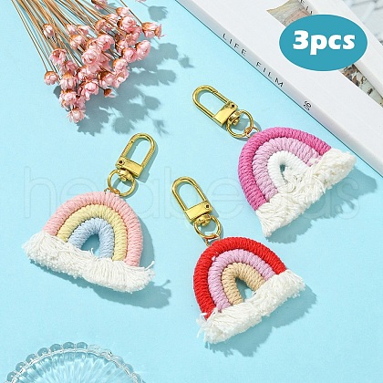 Cotton Macrame Rainbow Keychain HJEW-YW00007-03-1