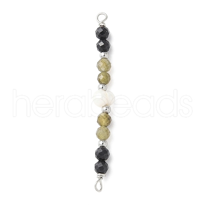 Faceted Round Natural Labradorite & Black Spinel & Potato Natural Cultured Freshwater Pearl Beaded Connector Charms PALLOY-JF03532-07-1