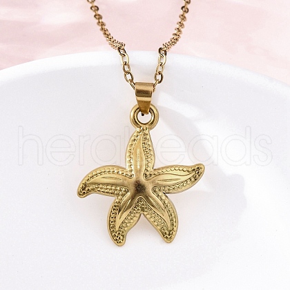 Starfish 304 Stainless Steel Pendant Necklaces NJEW-M096-21G-1
