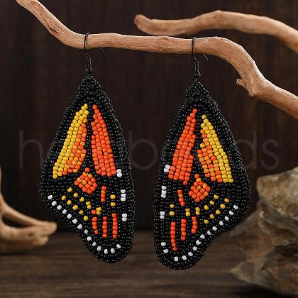 Bohemian Style Handmade Glass Seed Beads Butterfly Wing Dangle Earrings BA4047-5-1