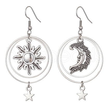 Tibetan Style Alloy Sun & Moon & Star Asymmetrical Earrings EJEW-JE05428-1