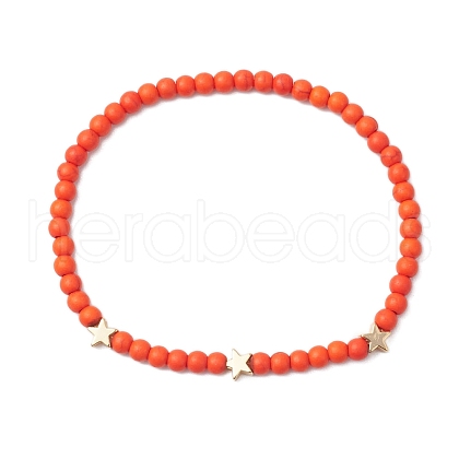 Dyed Synthetic Turquoise Beads Stretch Bracelets for Women Men BJEW-JB11311-02-1
