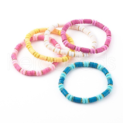 Handmade Polymer Clay Heishi Beaded Stretch Bracelets BJEW-JB06138-1