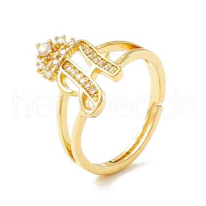 Clear Cubic Zirconia Initial Letter with Crown Adjustable Ring RJEW-M139-17H-1