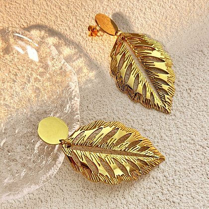 304 Stainless Steel Dangle Stud Earrings for Women EJEW-U054-02G-1