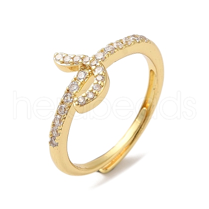 Rack Plating Brass Cubic Zirconia Arabic Letters Adjustable Rings for Women RJEW-S407-10G-03-1