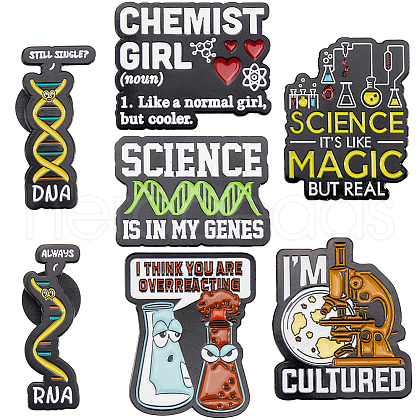 SUNNYCLUE 7Pcs 7 Styles Bioscience Theme Black Zinc Alloy Brooches JEWB-SC0001-50-1