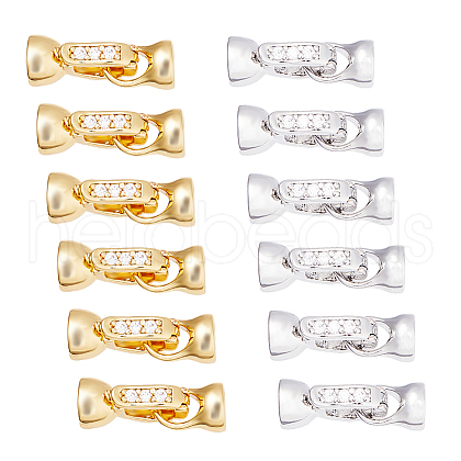 SUPERFINDINGS 12Pcs 2 Colors Brass Micro Pave Clear Cubic Zirconia Fold Over Clasps KK-FH0007-73-1