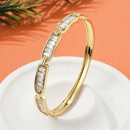 Brass Micro Pave Clear Cubic Zirconia Hinged Bangles for Women BJEW-K274-06G-1