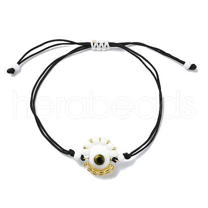 Evil Eye Handmade Lampwork & Glass Adjustable Braided Bead Bracelets BJEW-MZ00099-03-1