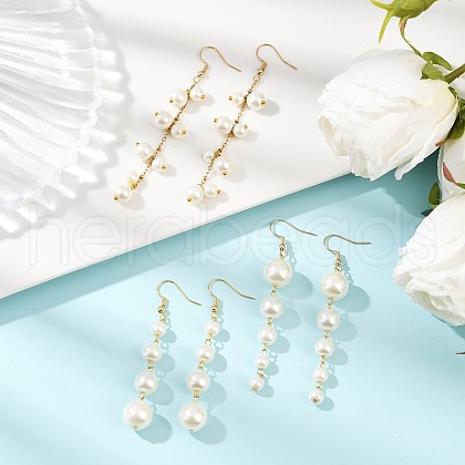 3 Pairs 3 Styles Glass Pearl Dangle Earrings EJEW-JE06463-1