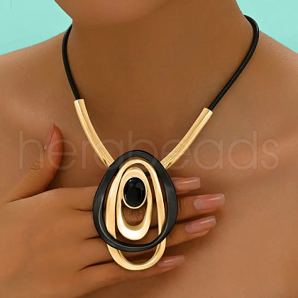 Oval Alloy & Resin Pendant Necklaces FS-WG6879B-01-1