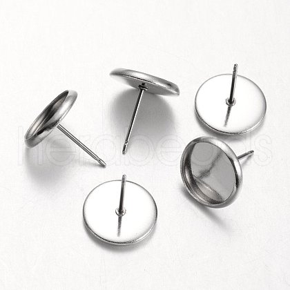 Tarnish Resistant Flat Round Stainless Steel Stud Earring Settings X-STAS-M227-10mm-1