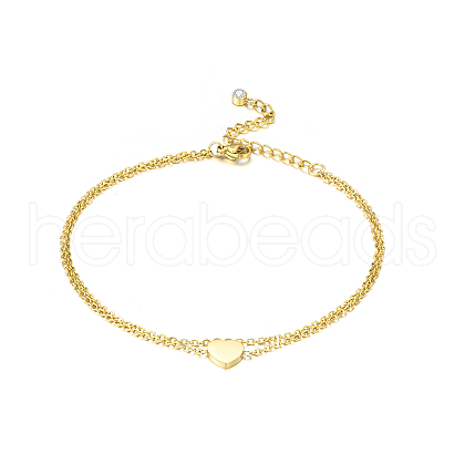 Stainless Steel Double-Layer Heart Charms Anklet for Women FE7414-1
