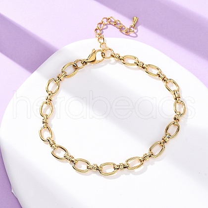 304 Stainless Steel Oval Link Chain Anklets AJEW-A057-06G-1