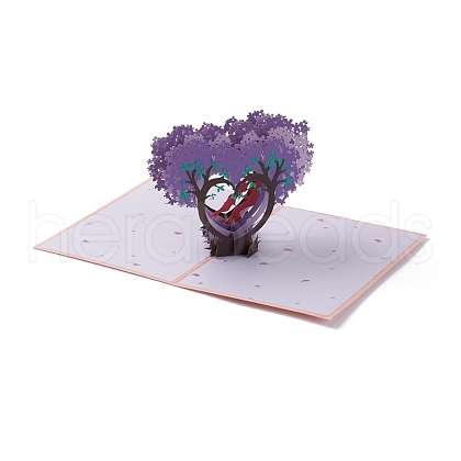 Rectangle 3D Tree & Lovers Pop Up Paper Greeting Card AJEW-A008-14-1