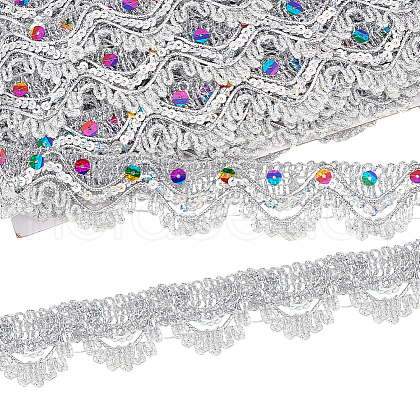 Sparkle Triangle Polyester Lace Ribbons OCOR-WH0090-64P-1