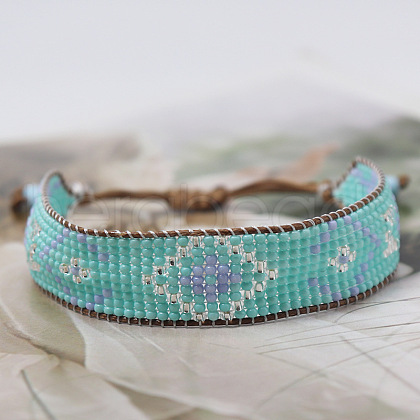 Bohemian Style Rhombus Pattern Glass Seed Beaded Braided Bead Bracelets WG1D303-03-1