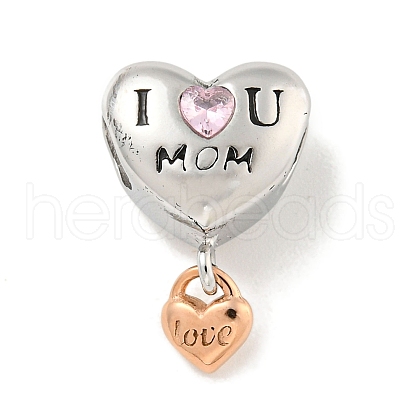 Mother's Day 304 Stainless Steel Rhinestone European Beads STAS-U005-04P-1