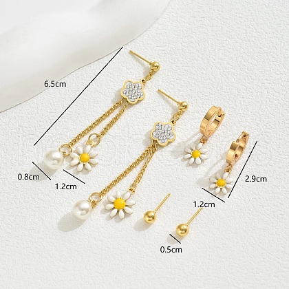 Stainless Steel Sweet Daisy Tassel Earring Sets IJ0618-1