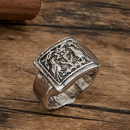 Rectangle with Bird & Flower Pattern Alloy Finger Rings FS-WGF2270-05-1