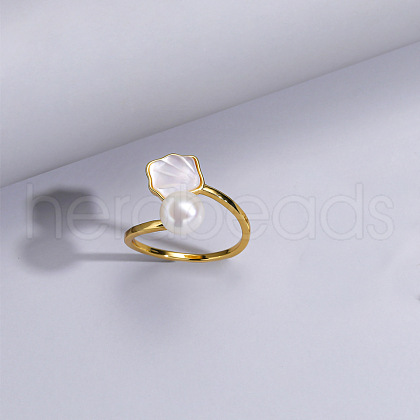 Natural Freshwater Pearl with Natural Shell Cuff Rings WGACE42-03-1