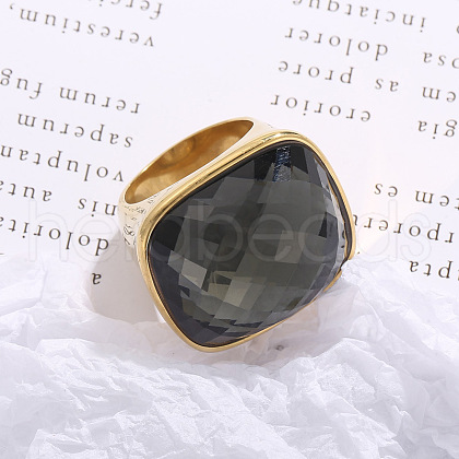 Rectangle 304 Stainless Steel with Glass Finger Rings FS-WG61EEA-11-1