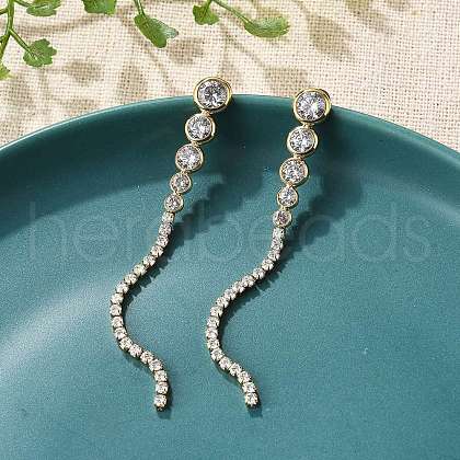 304 Stainless Steel Clear Cubic Zirconia Tassel Stud Earrings EJEW-Z094-01A-G-1