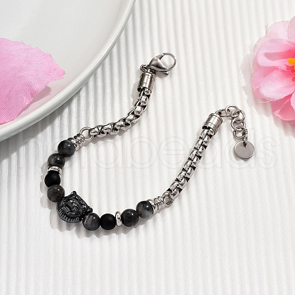 Natural Labradorite Round Beaded Bracelets HN9624-1