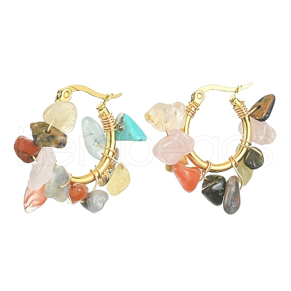 Natural Gemstone Chips Braided Hoop Earrings EJEW-JE04940-10-1
