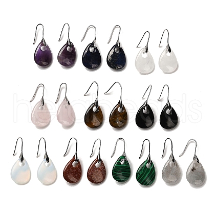 Natural & Synthetic Mixed Stone Teardrop Dangle Earrings EJEW-I315-02P-1