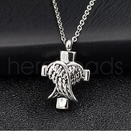 Cross and Wings Urn Ashes Pendant Necklaces BOTT-PW0001-027AS-1