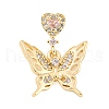 Rack Plating Brass Micro Pave Clear Cubic Zirconia Pendants KK-F089-01G-1