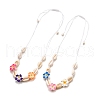 Handmade Polymer Clay 3D Flower Plumeria & Natural Cowrie Shell Beaded Braided Necklaces NJEW-TA00202-2