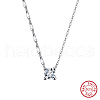 925 Sterling Silver Pave 5A Clear Cubic Zirconia Round Pendant Necklaces NJEW-C087-01P-2